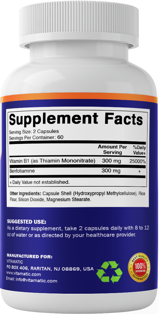 Benfotiamine 300mg + Vitamin B1, 120 Capsules