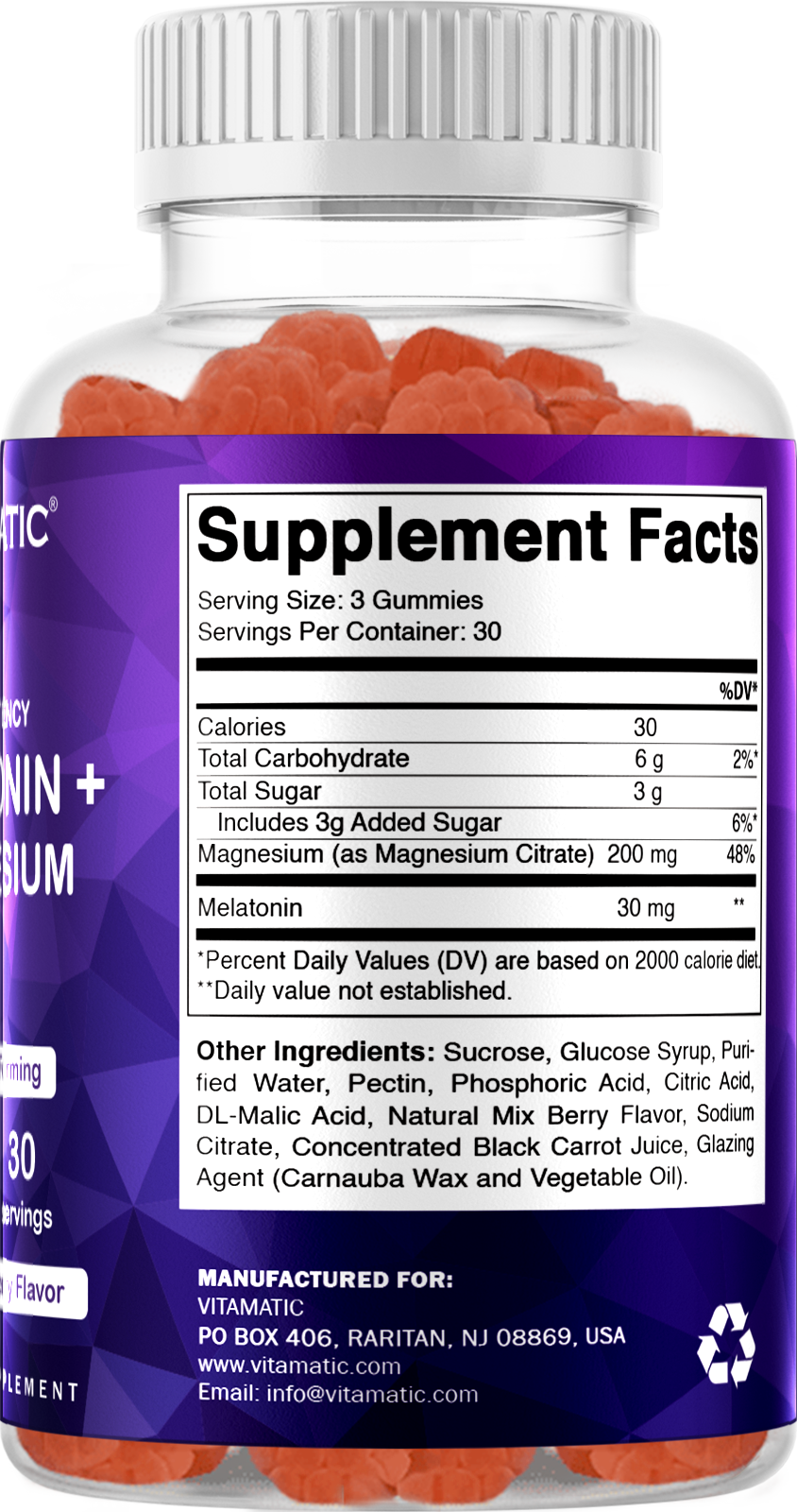 Vitamatic Melatonin 30mg with Magnesium 200mg Gummies