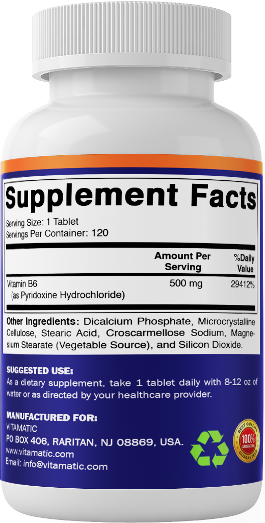 Vitamin B6 500mg, 120 Tablets