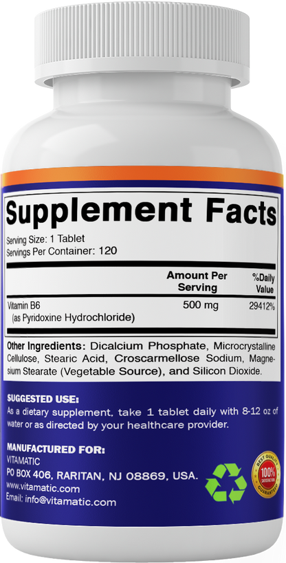 Vitamin B6 500mg, 120 Tablets