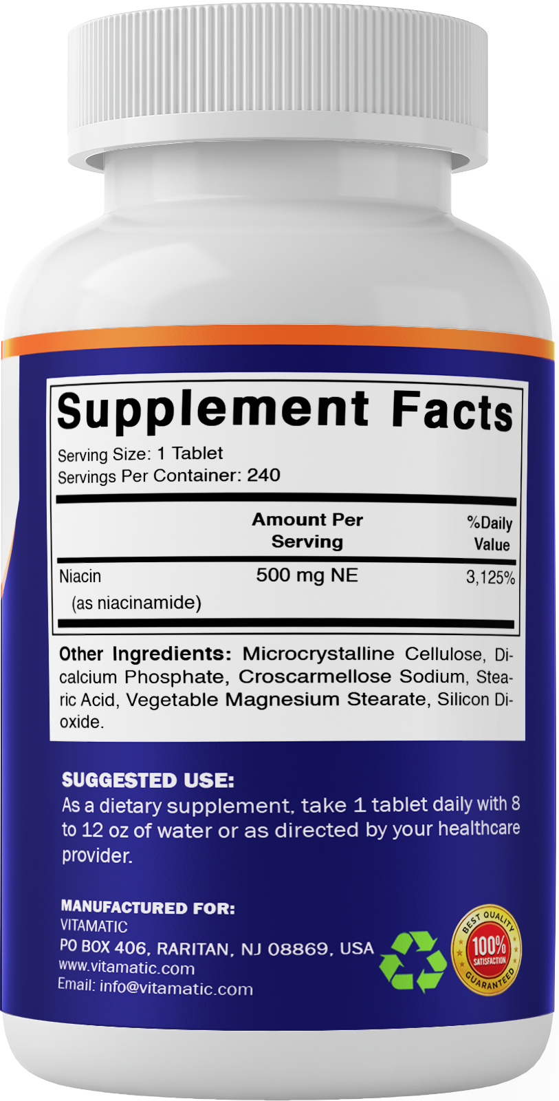 Vitamatic Niacinamide 500mg Vitamin B3, 240 Tablets