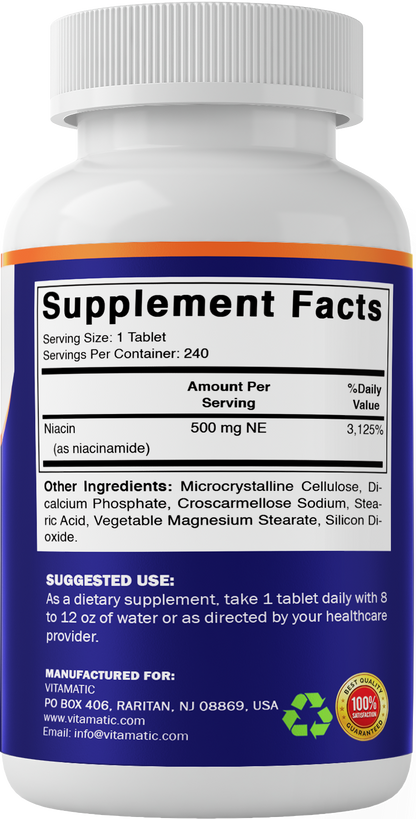 Vitamatic Niacinamide 500mg Vitamin B3, 240 Tablets