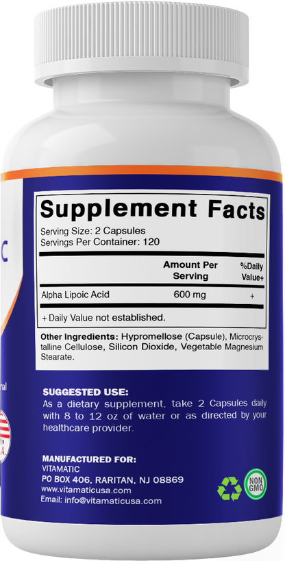 Alpha Lipoic Acid (ALA) 600mg Per Serving - 240 Vegetable Capsules