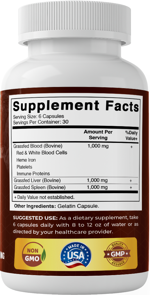 Vitamatic Grass Fed Beef Blood with Liver and Spleen - 180 Capsules