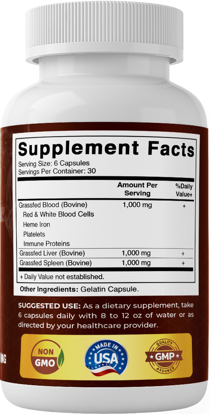 Vitamatic Grass Fed Beef Blood with Liver and Spleen - 180 Capsules