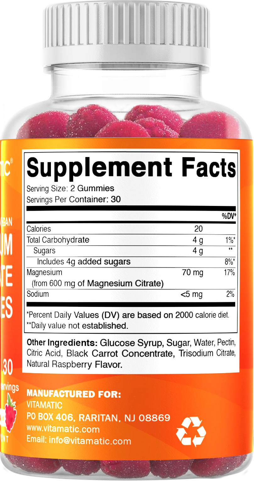 Vitamatic Magnesium Citrate 600mg, 60 Vegan Gummies