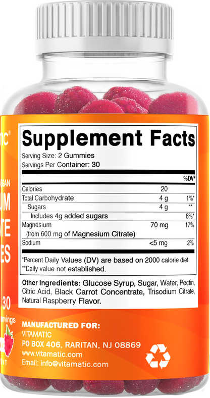 Vitamatic Magnesium Citrate 600mg, 60 Vegan Gummies