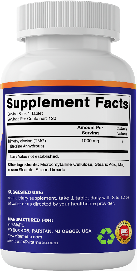 TMG 1000mg Supplement, 120 Vegetarian Tablets