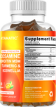 Extra Stregth Glucosamine 1000mg, Chondroitin 40mg, MSM 50mg, Boswellia 100mg, Turmeric 150 mg (Per 3 Servings) - Pectin Based 60 Gummies