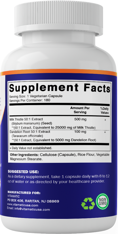 Milk Thistle with Dandelion Root - 180 Vegetarian Capsules