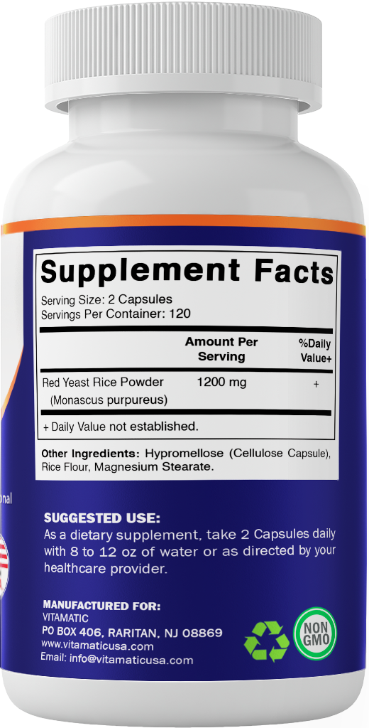 Red Yeast Rice 1200mg. Capsules - 240 Count