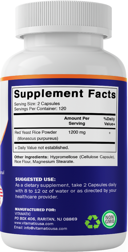 Red Yeast Rice 1200mg. Capsules - 240 Count