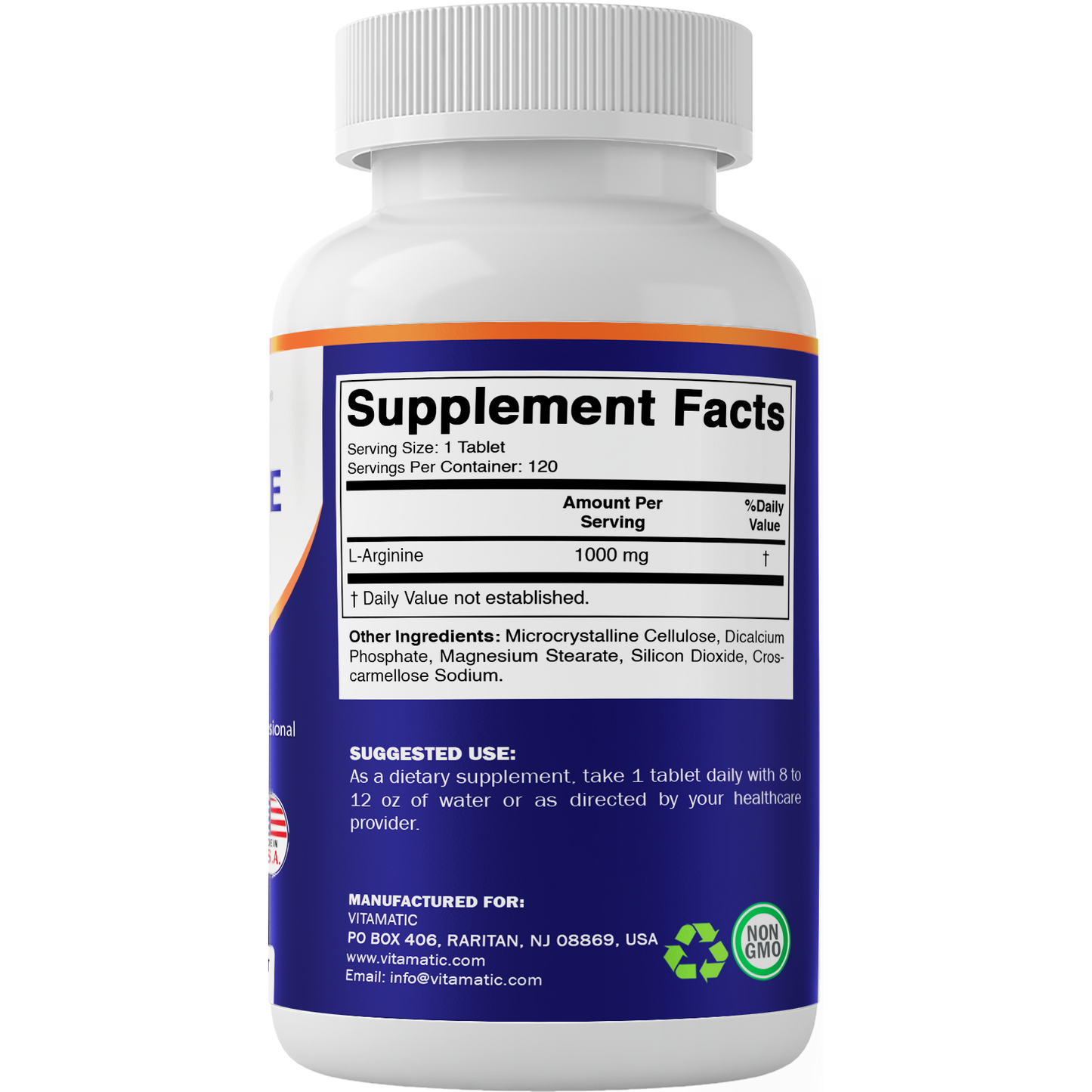 Vitamatic L-Arginine 1000 mg Tablets – 120 Count – Amino Acid Supplement
