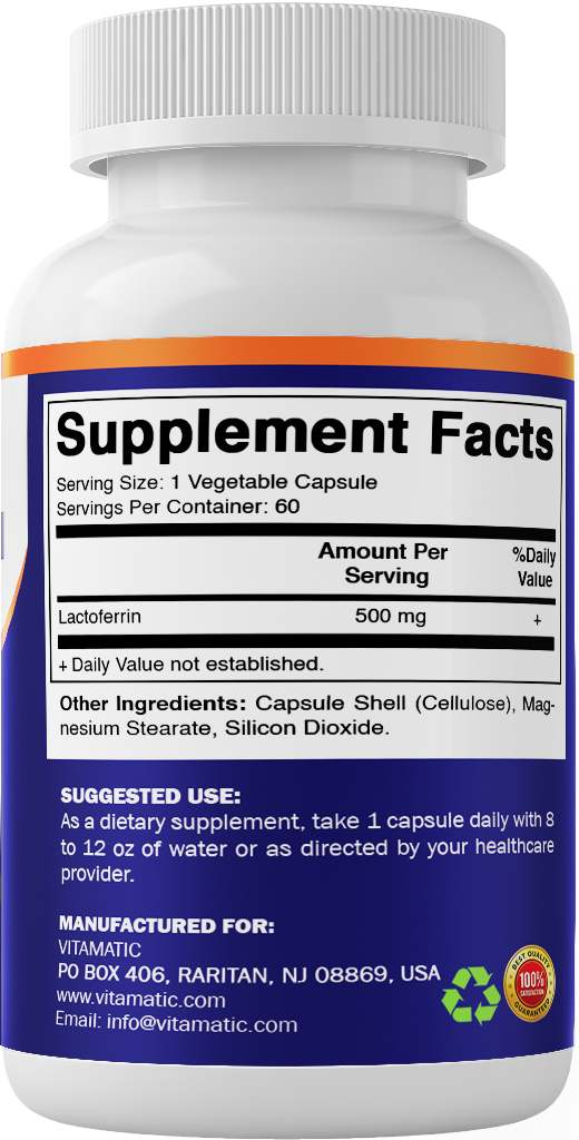 Lactoferrin 500mg Supplement, 60 Veg Capsules