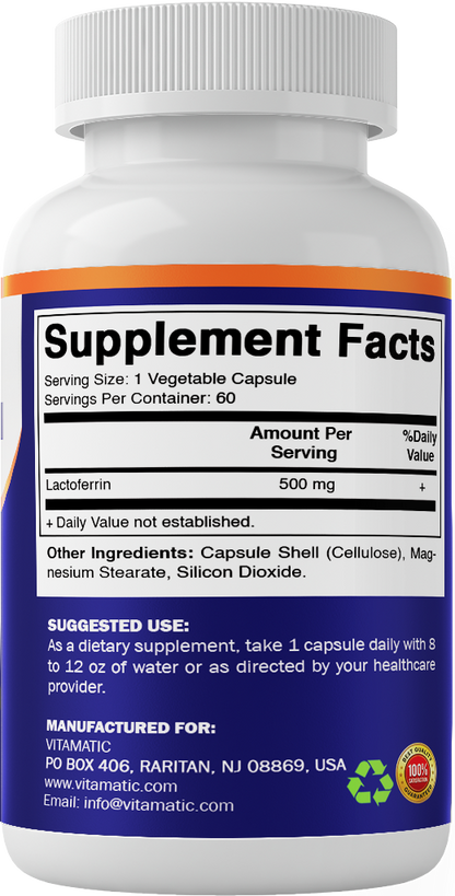Lactoferrin 500mg Supplement, 60 Veg Capsules