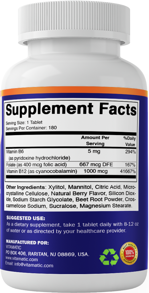 Vitamatic Folic Acid with B6 & B12, 180 Tablets