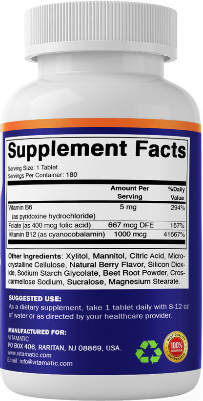 Vitamatic Folic Acid with B6 & B12, 180 Tablets