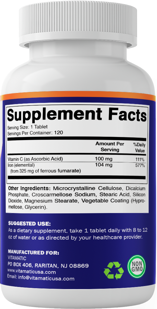 Ferrous Fumarate 325 mg + Vitamin C 100 mg - 120 Tablets
