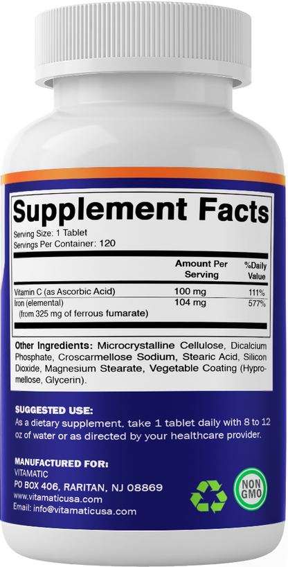 Ferrous Fumarate 325 mg + Vitamin C 100 mg - 120 Tablets