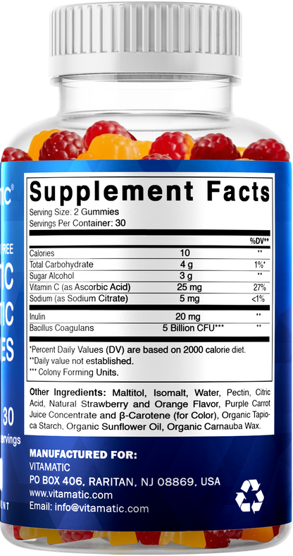 Vitamatic Sugar Free Probiotic 5 Billion CFU, 60 Gummies