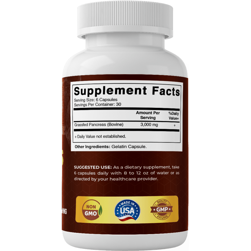 Vitamatic Grass-Fed Beef Pancreas 180 Capsules – Freeze-Dried, Non-GMO, Bovine Supplement – Pasture-Raised -Based Formula (180 Capsules, Pancreas)