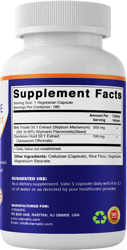 Milk Thistle + Dandelion Root, 180 Veg Capsules