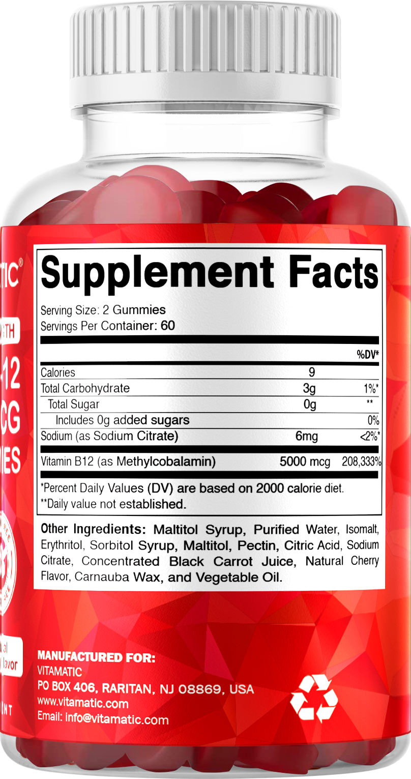 Vitamatic Sugar-Free Methyl B12 5000 mcg, 120 Gummies