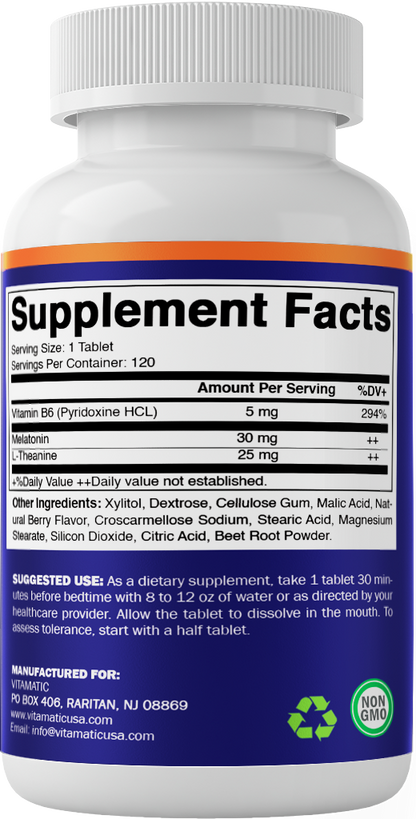 Melatonin 30 mg with L-Theanine & B6 120 Fast Dissolve Tablets