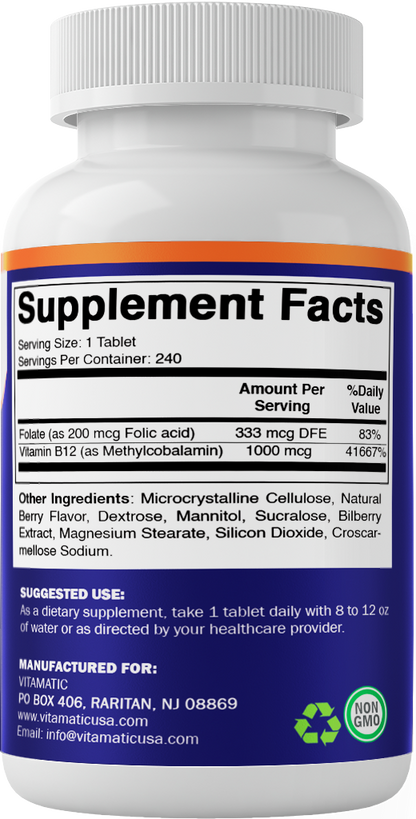 Methyl B12 1000 mg – Natural Berry Flavor – 240 Fast Dissolve Tablets