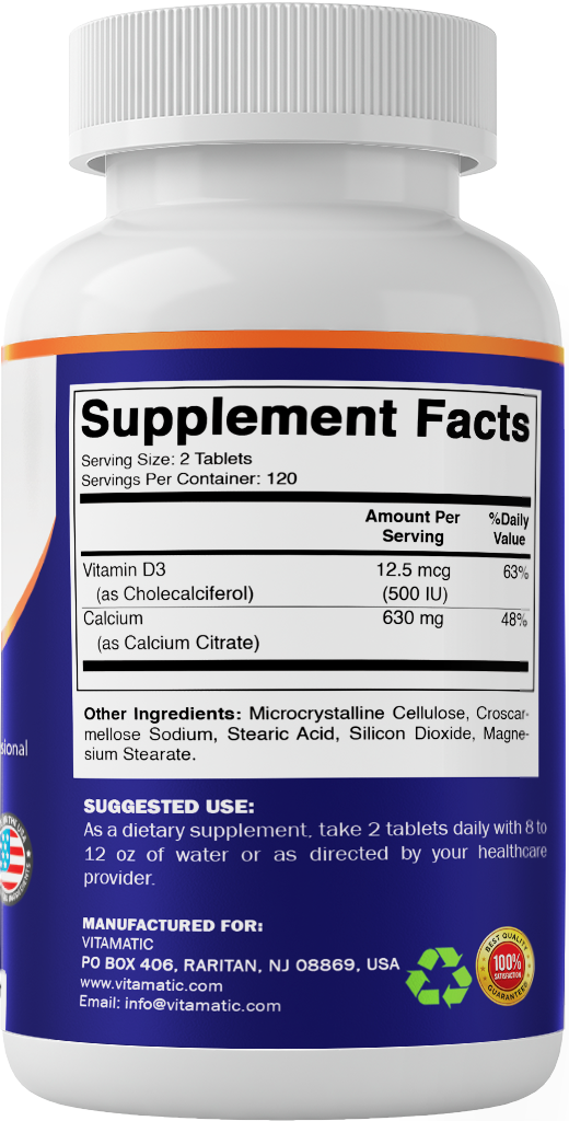 Vitamatic Calcium Citrate with Vitamin D3, 240 Tablets