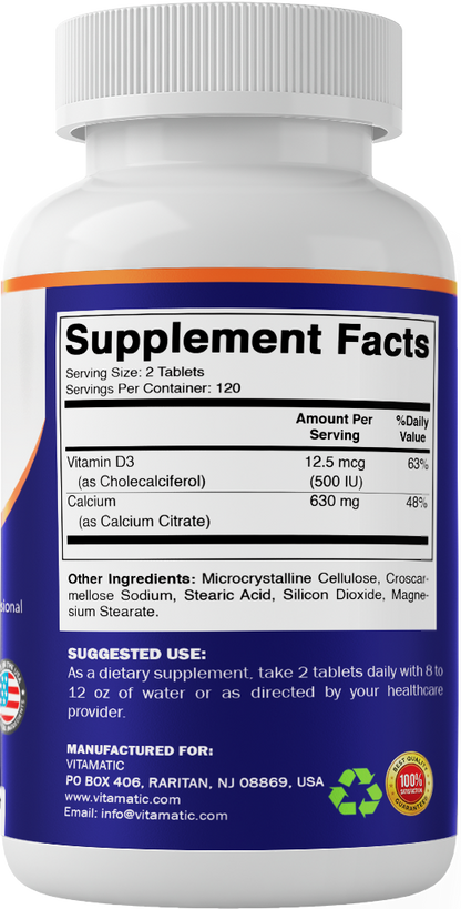 Vitamatic Calcium Citrate with Vitamin D3, 240 Tablets