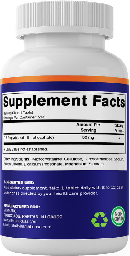P5P 50 mg – Pyridoxal-5-Phosphate – Active Form of Vitamin B6 – 240 Tablets