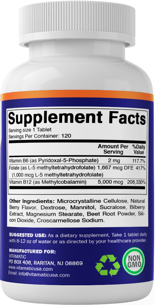 Methyl Folate & B12 Supplement with Pyridoxal 5 Phosphate  120 Fast Dissolve Tablets