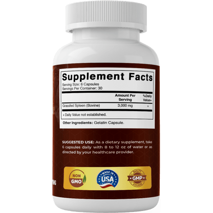 Vitamatic Grass-Fed Beef Spleen 180 Capsules – Freeze-Dried, Non-GMO, Bovine Supplement – Pasture-Raised, Glandular-Based Formula (180 Capsules, Spleen)
