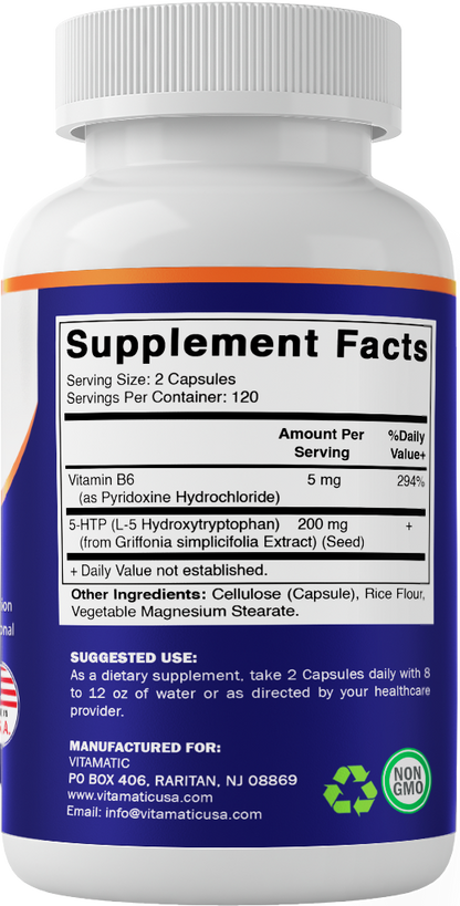 5-HTP 200mg with B6 5mg Per Serving - 240 Vegetarian Capsules