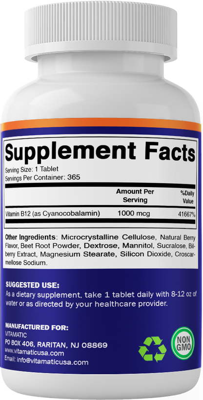 Vitamin B12 1000 mcg - 365 Fast Dissolve Tablets