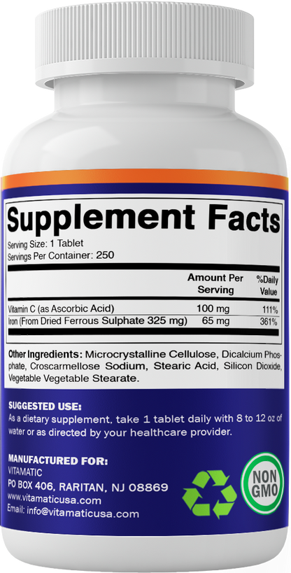 Ferrous Sulphate 325mg  Vitamin C 100mg - 250 Coated Tablets