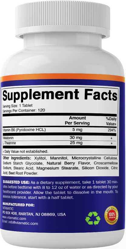 Vitamatic Melatonin 30 mg with L-Theanine & B6, 120 Fast Dissolve Tablets