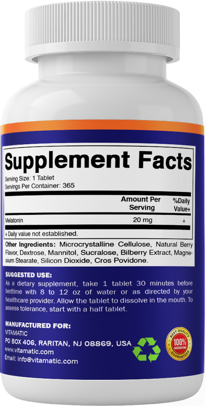 Melatonin 20mg High Potency, 365 Tablets