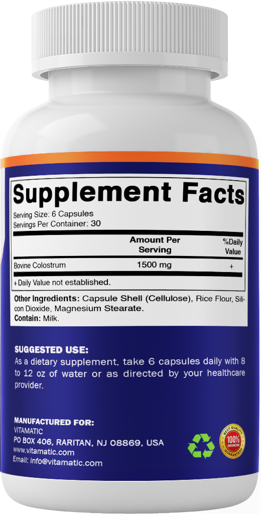 Bovine Colostrum 1500mg Per Serving, 180 Capsules