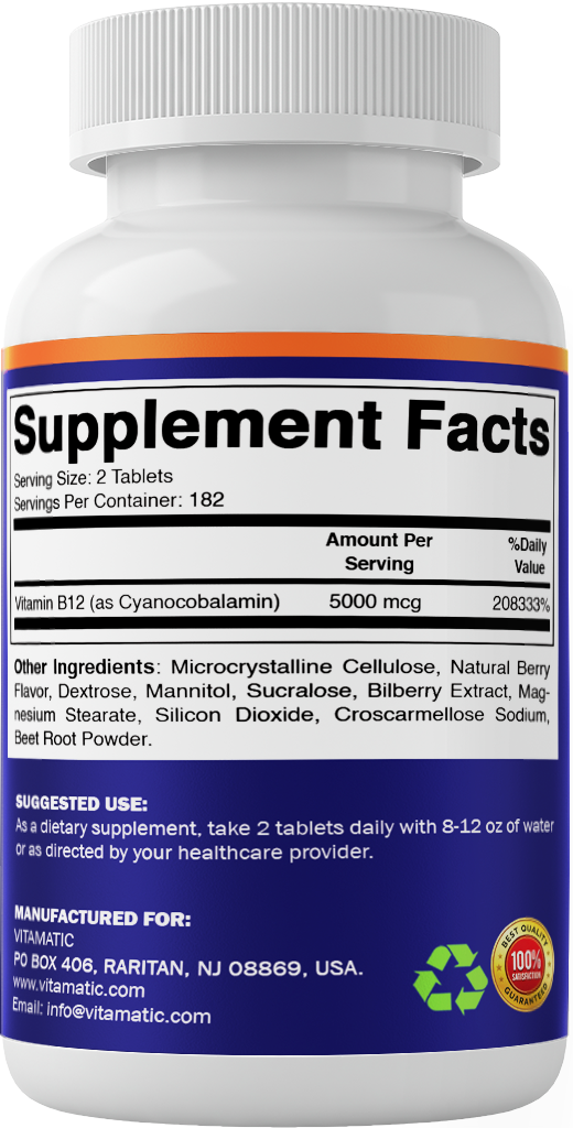 Vitamin B12 5000 mcg Fast Dissolve, 365 Tablets