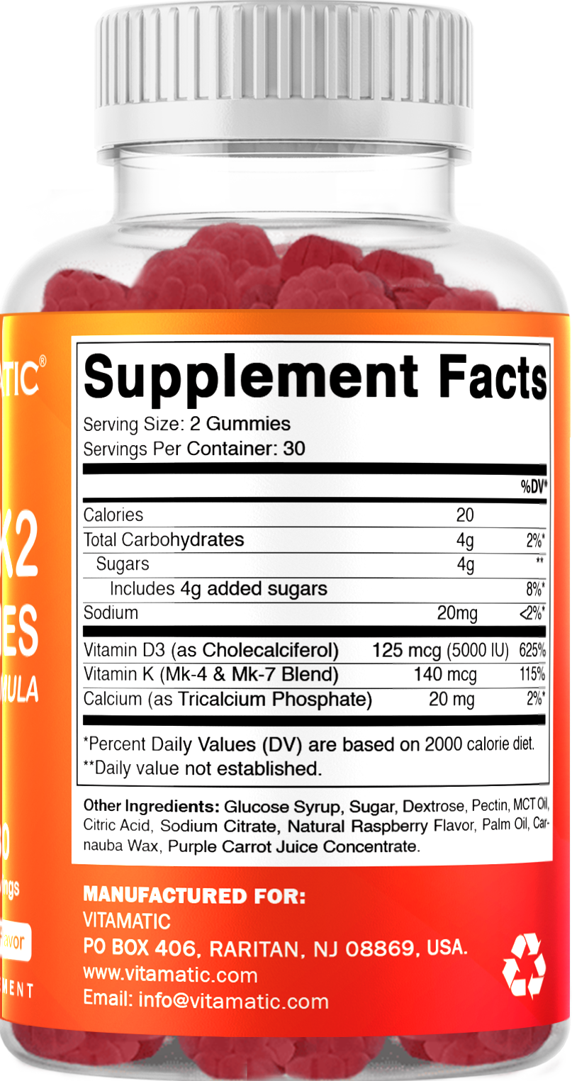 Vitamatic Vitamin D3 + K2 Gummies, 60 Gummies