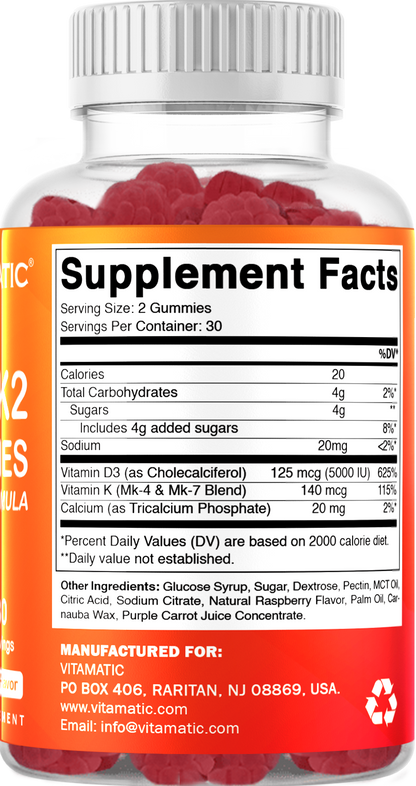 Vitamatic Vitamin D3 + K2 Gummies, 60 Gummies