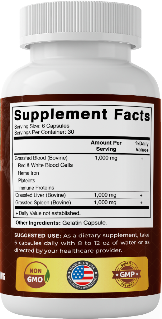 Vitamatic Grass Fed Beef Blood with Liver and Spleen - 180 Capsules