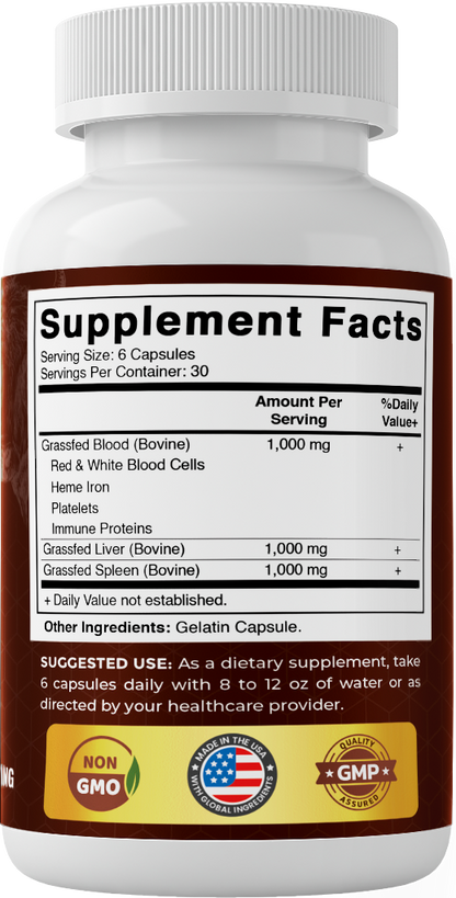 Vitamatic Grass Fed Beef Blood with Liver and Spleen - 180 Capsules