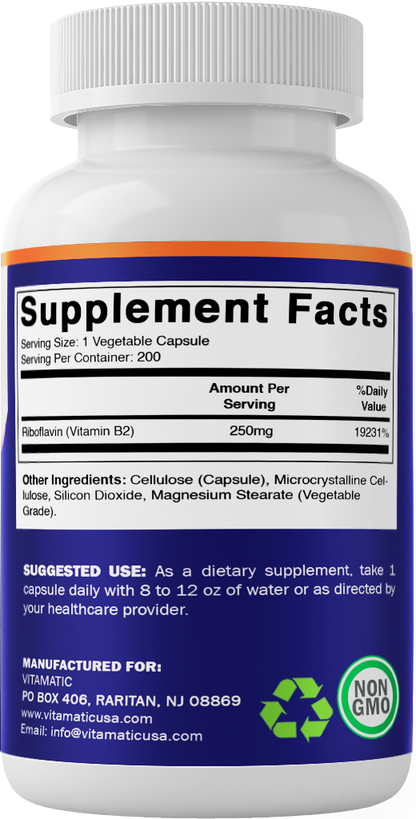 Vitamin B2 250 mg - 200 Capsules