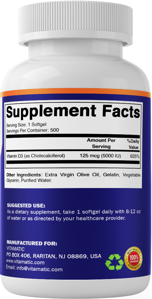 Vitamin D3 5000 IU (125 mcg), 500 Softgels