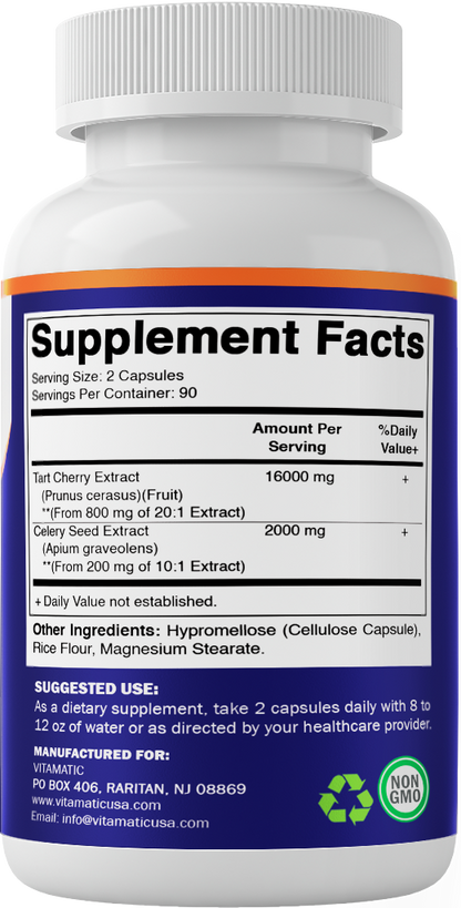 Tart Cherry with Celery Seed Concentrated Extracts - 18,000mg Equivalent Per Serving - 180 Veg Capsules