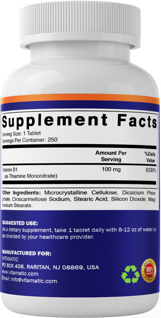 Vitamin B1 100mg High Potency, 250 Tablets