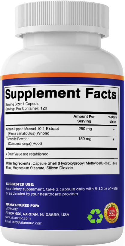 Green Lipped Mussel + Turmeric, 120 Capsules